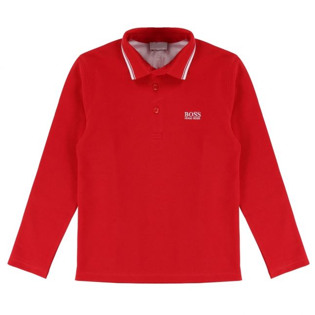 Boys Pop Red Tipped L/s Polo Shirt