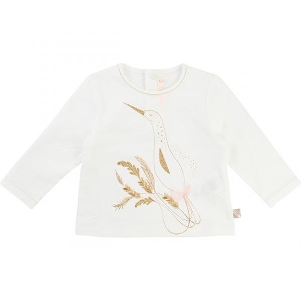 Baby Girls White Metallic Bird L/s T Shirt