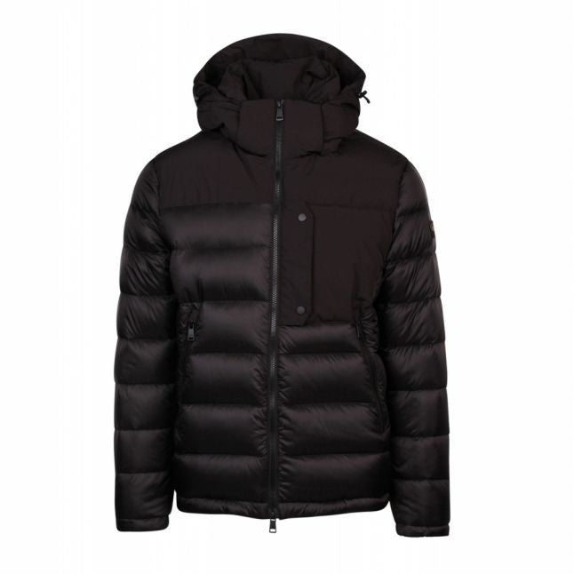 Mens Black Branded Padded Hooded Coat