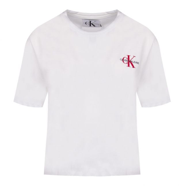 Womens Bright White Monogram Embroidered Crop S/s T Shirt