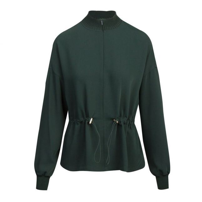 Womens Dark Green Biianka Zip Neck Draw-cord Top