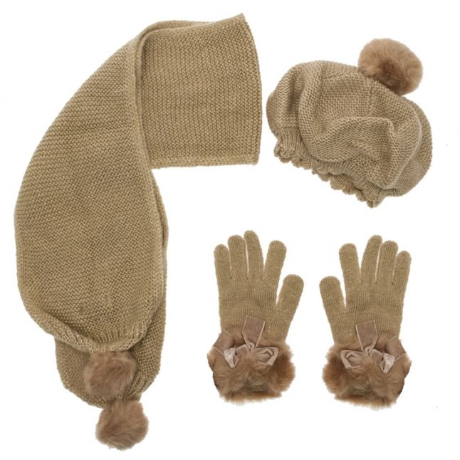 Girls Champagne Beret Scarf & Gloves Set