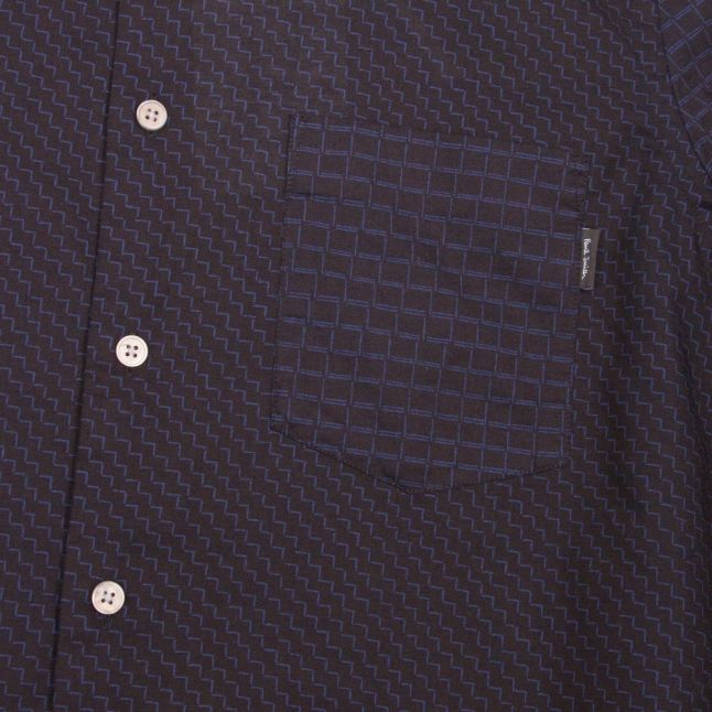 Mens Indigo Print Panel Casual Fit L/s Shirt