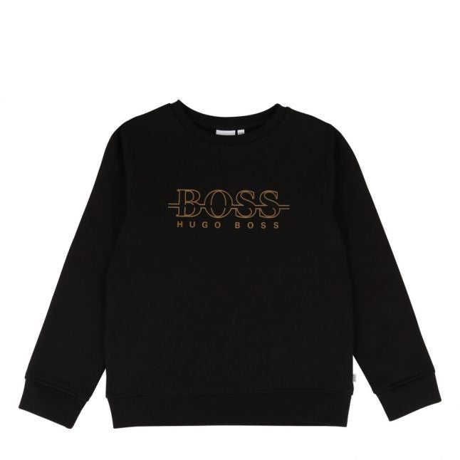 Boys Black/Gold Branded Crew Sweat Top