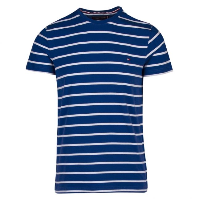 Mens Blue/White Basic Logo Stripe Slim Fit T Shirt