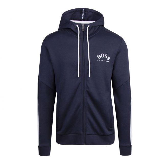 Athleisure Mens Navy/White Saggy Hooded Zip Through Sweat Top