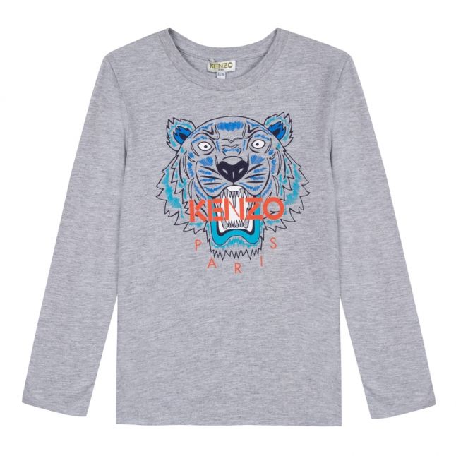 Boys Grey Marl Tiger L/s T Shirt