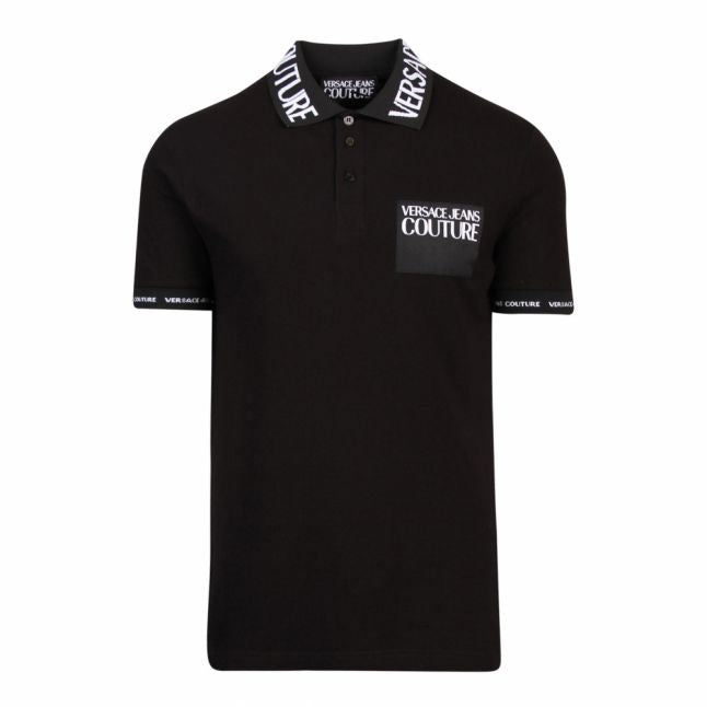 Mens Black Logo Trim Slim Fit S/s Polo Shirt