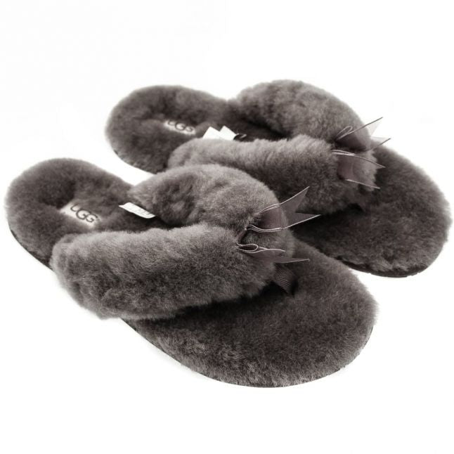 Womens Grey Fluff Flip Flop II Slippers