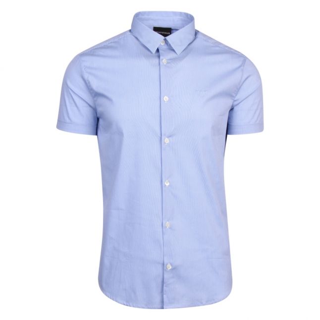 Mens Blue Fine Check S/s Shirt