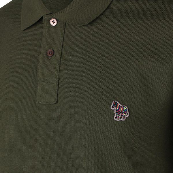 Mens Military Green Zebra Badge Reg Fit S/s Polo