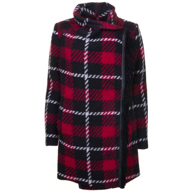 Womens Red Tartan Fringed Coat