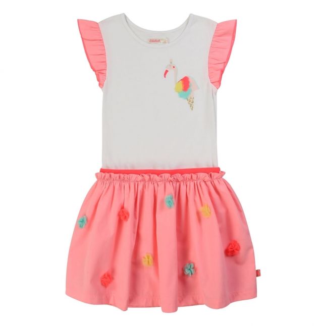 Girls White/Pink Flamingo Cone Dress