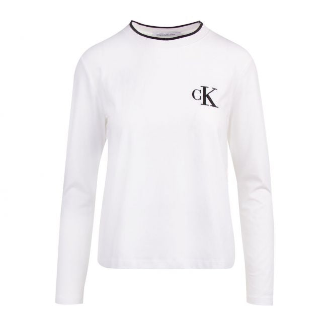 Womens Bright White Embroidery Tipping L/s T Shirt