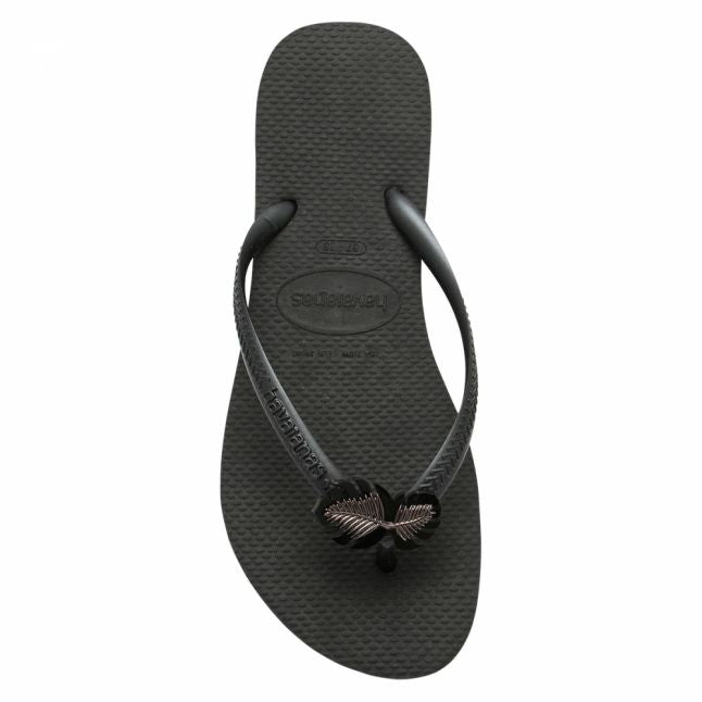 Womens Black Slim Metal Pin Flip Flops