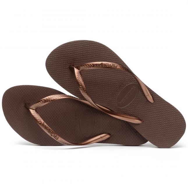 Womens Dark Brown Slim Flip Flops