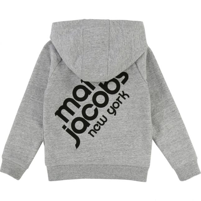 Boys Grey Branded Hooded Zip Sweat Top