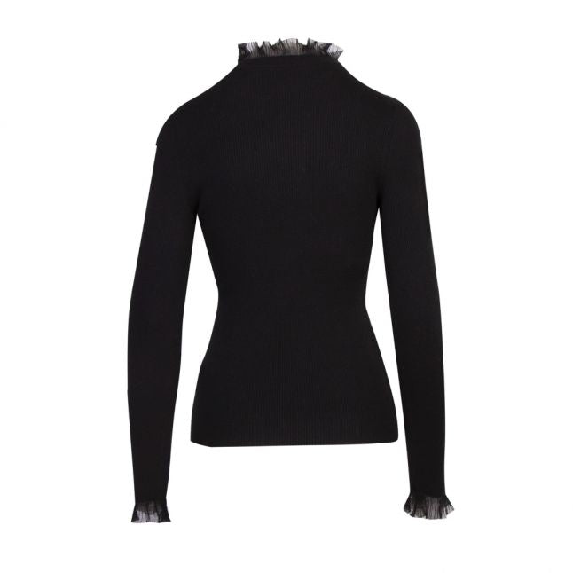 Womens Black Dvana High Neck Ruffle Knitted Jumper