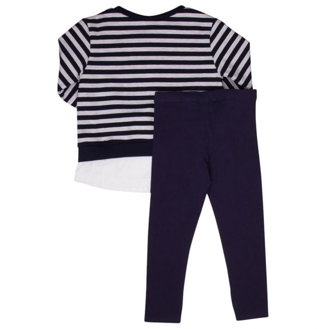 Girls Navy Striped Doll Leggings Set