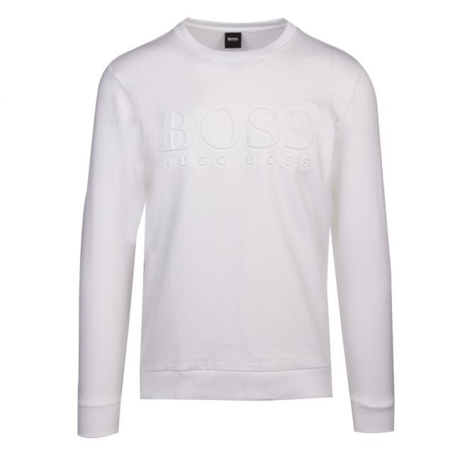 Mens White Embossed Logo Crew Sweat Top