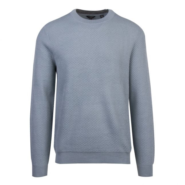 Mens Mid Blue Seer Textured Crew Knitted Jumper