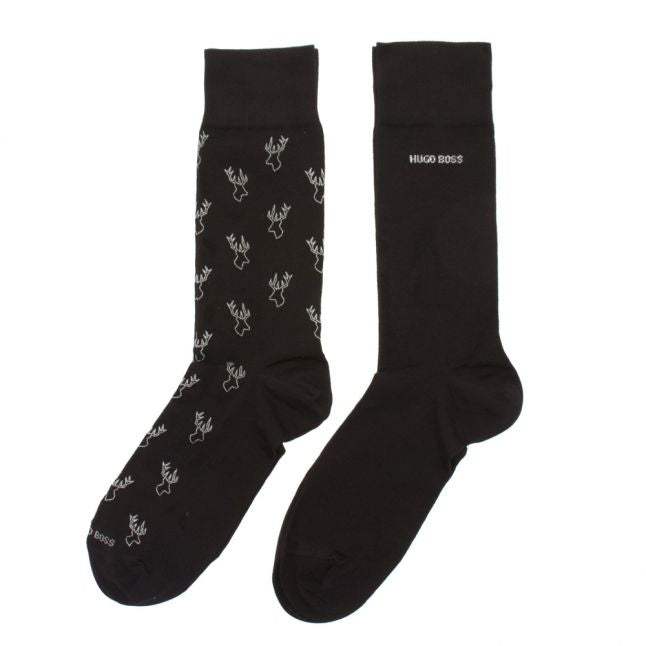 Mens Black Reindeer 2 Pack Sock Gift Set