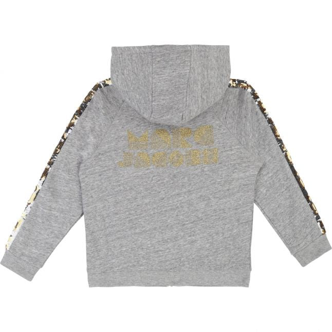 Girls Grey Sequin Trim Hooded Zip Through Sweat Jacket