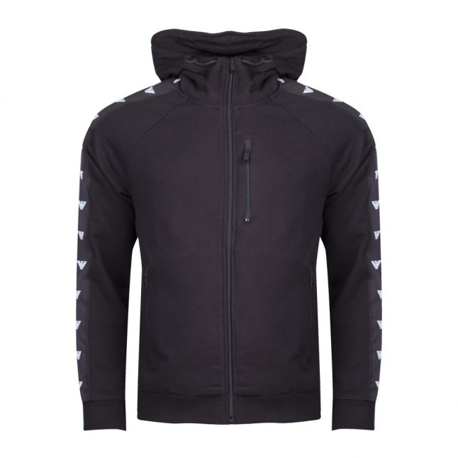 Mens Black Taped Hooded Zip Through Sweat Jacket