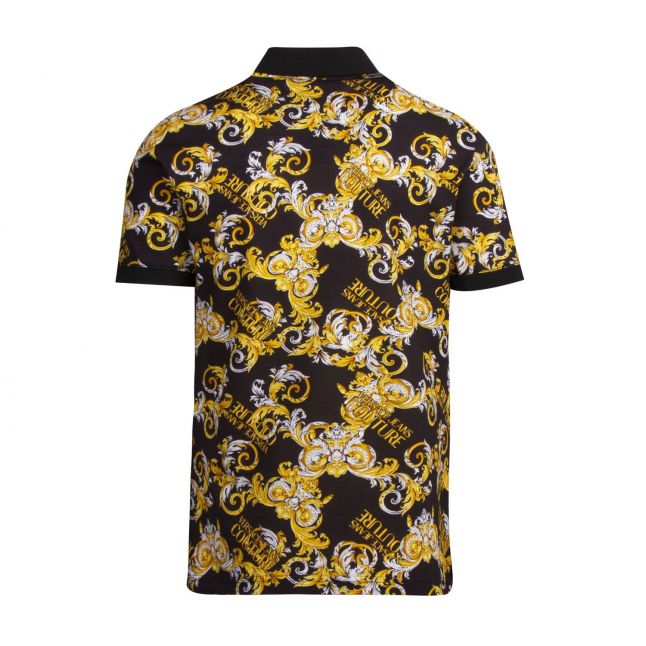 Mens Black Baroque Print S/s Polo Shirt