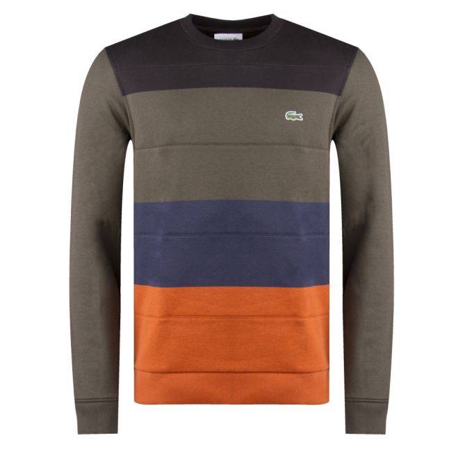 Mens Navy/Orange Tri Colour Crew Neck Sweat Top