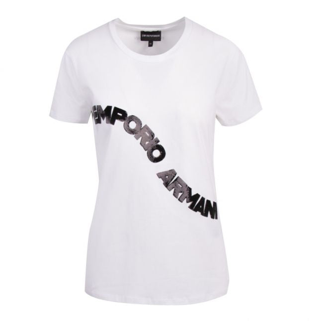 Womens White Sequin Wave Logo S/s T Shirt