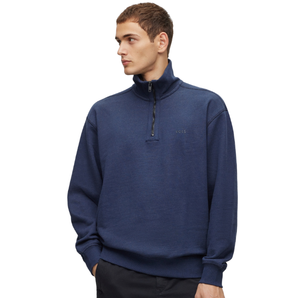 Mens BOSS Dark Blue Zeglitchstitch 1/2 Zip Sweat