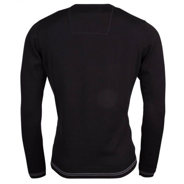 Mens Black Rime Crew Knitted Jumper