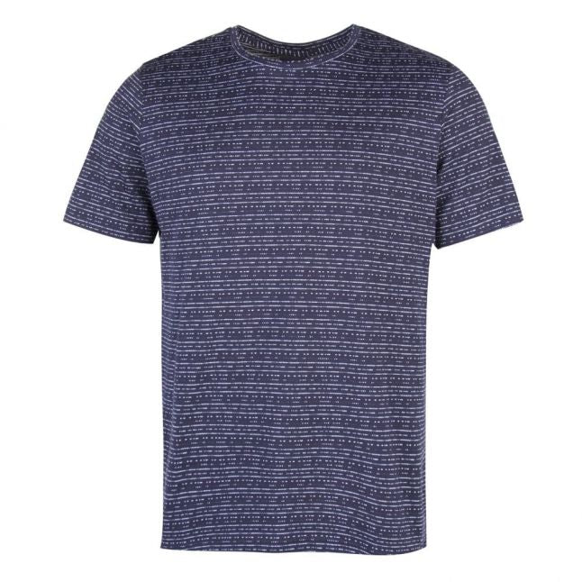 Mens Blue Textured Stripe Reg S/s T