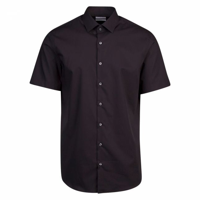 Mens Black Poplin Stretch Slim Fit S/s Shirt