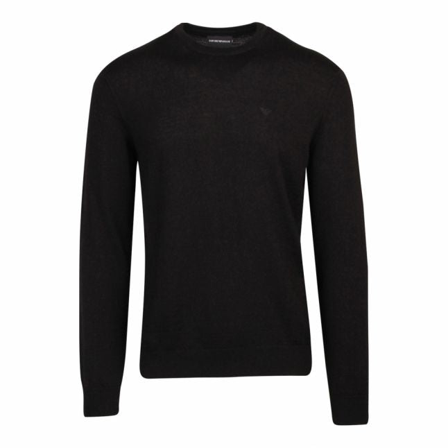 Mens Black Branded Crew Neck Knitted Top