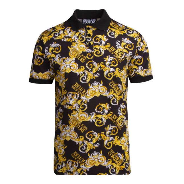 Mens Black Baroque Print S/s Polo Shirt