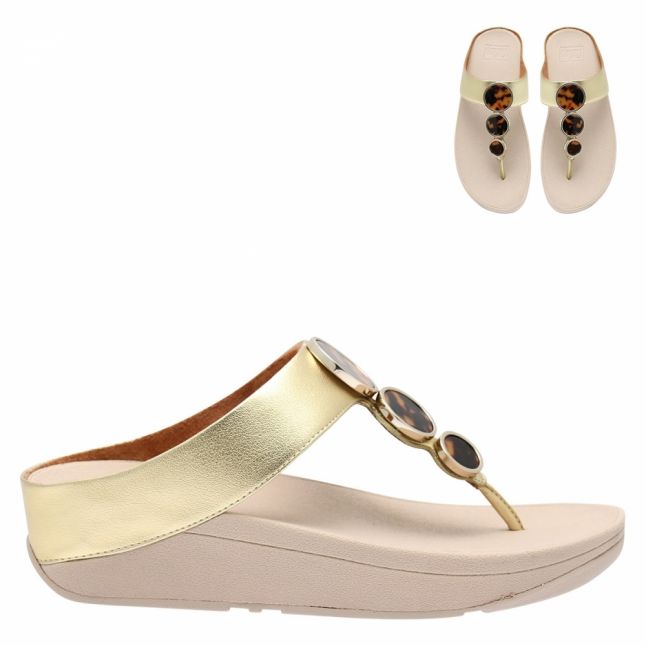 Womens Gold Halo Tortoise Toe-Thong Sandals