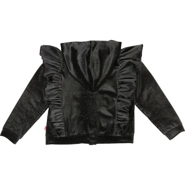 Girls Dark Grey Velour Frill Sweat Jacket