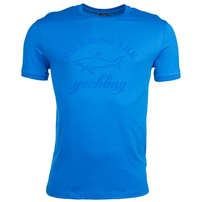 Paul & Shark Mens Blue Tonal Logo Shark Fit S/s Tee Shirt