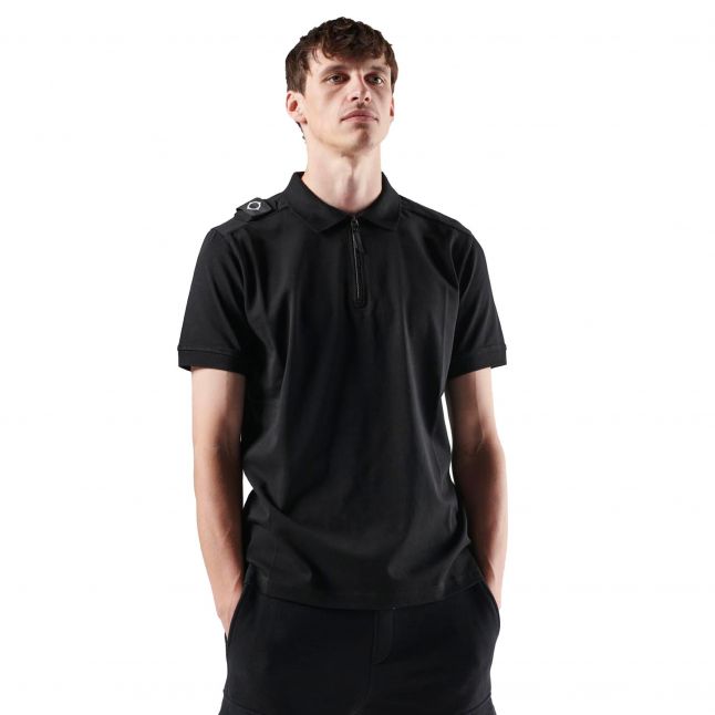 Mens Black Jersey Zip Neck S/s Polo