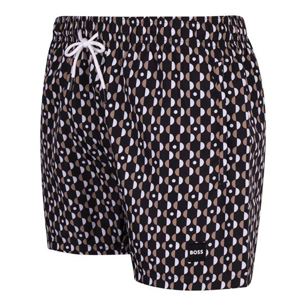 Mens Black Printed Swim Shorts