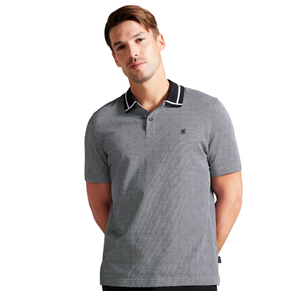 Mens Black Ginald Herringbone S/s Polo