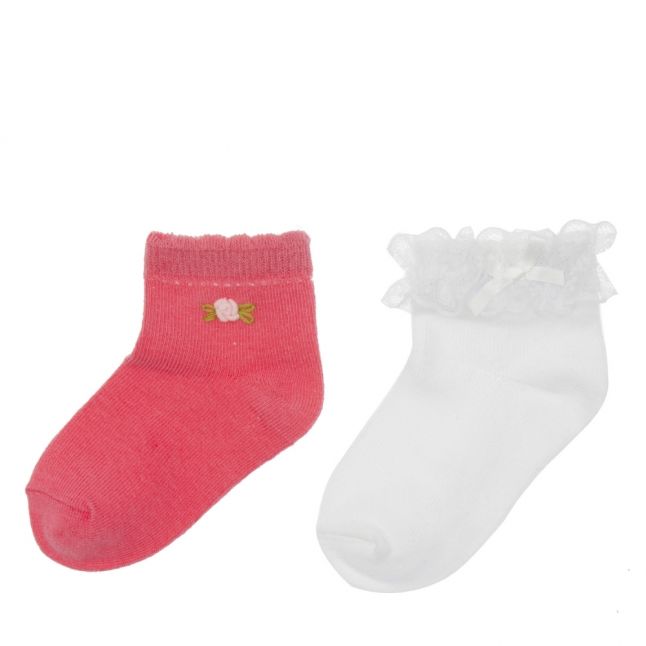 Infant Pink/White Frill & Flowers 2 Pack Socks