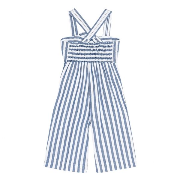 Girls Blue Stripe Bow Jumpsuit