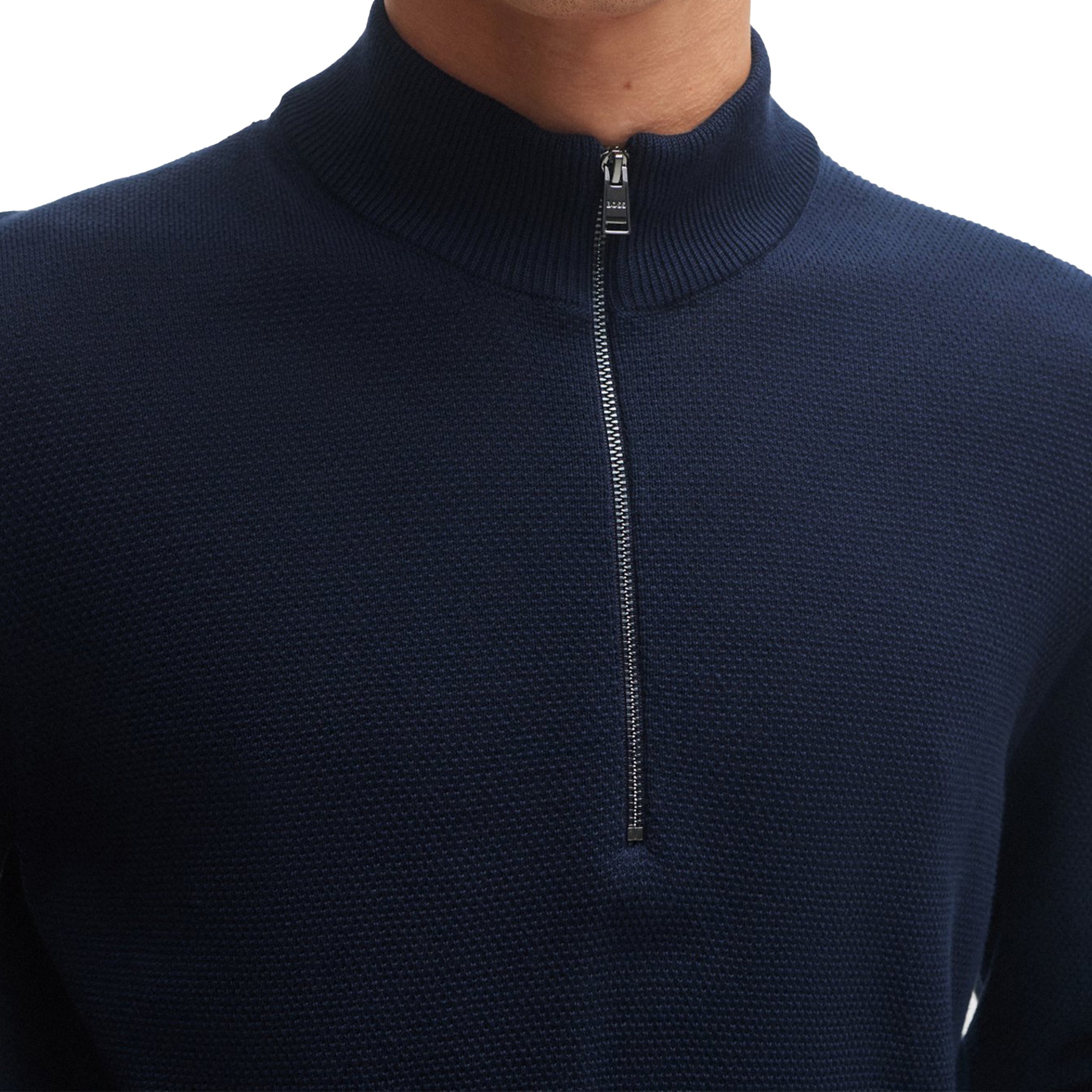 Mens BOSS Dark Blue Ebrando-P Half Zip Knit