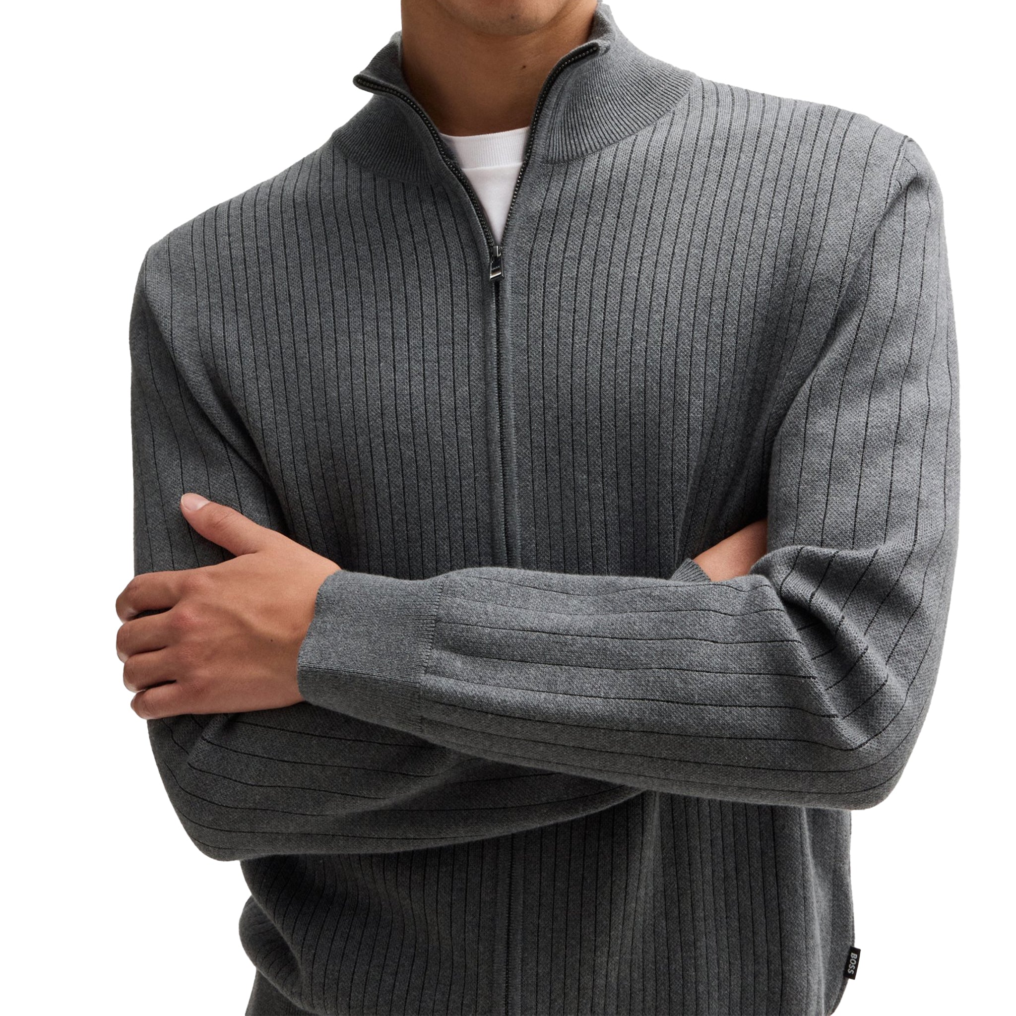 Mens BOSS Medium Grey H-Bejino Zip Cardigan