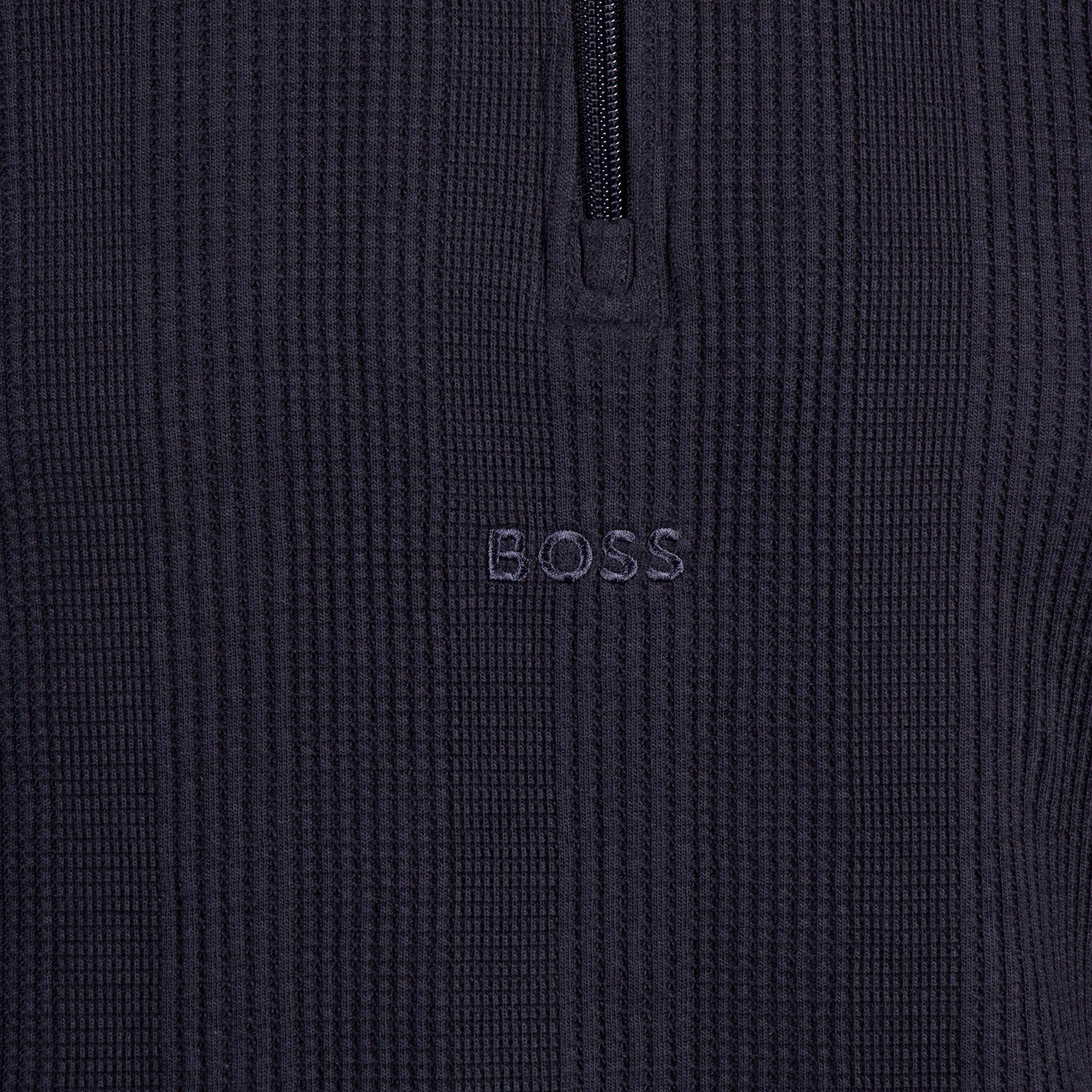 Mens BOSS Dark Blue Structure 1/4 Zip Lounge Sweat Top