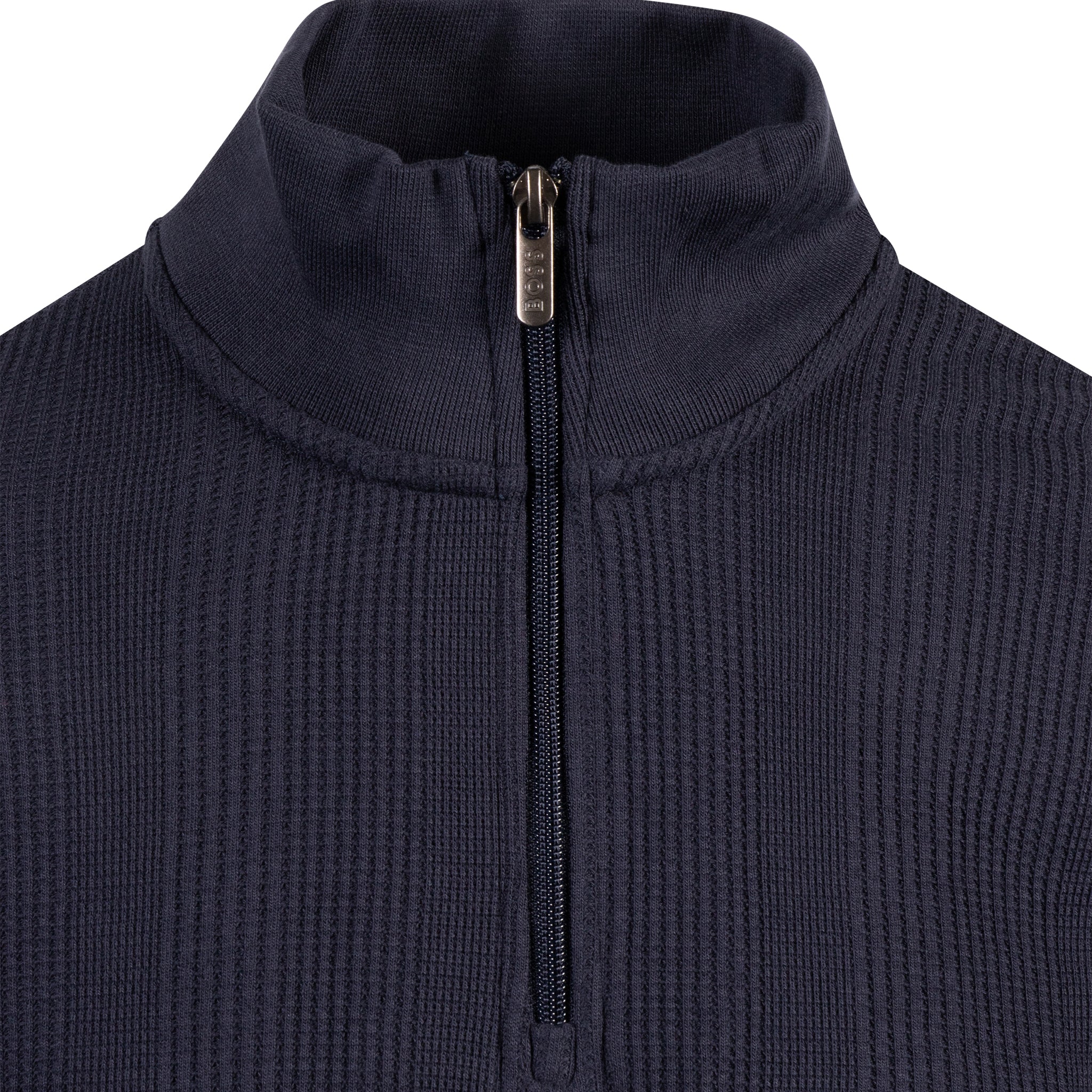 Mens BOSS Dark Blue Structure 1/4 Zip Lounge Sweat Top