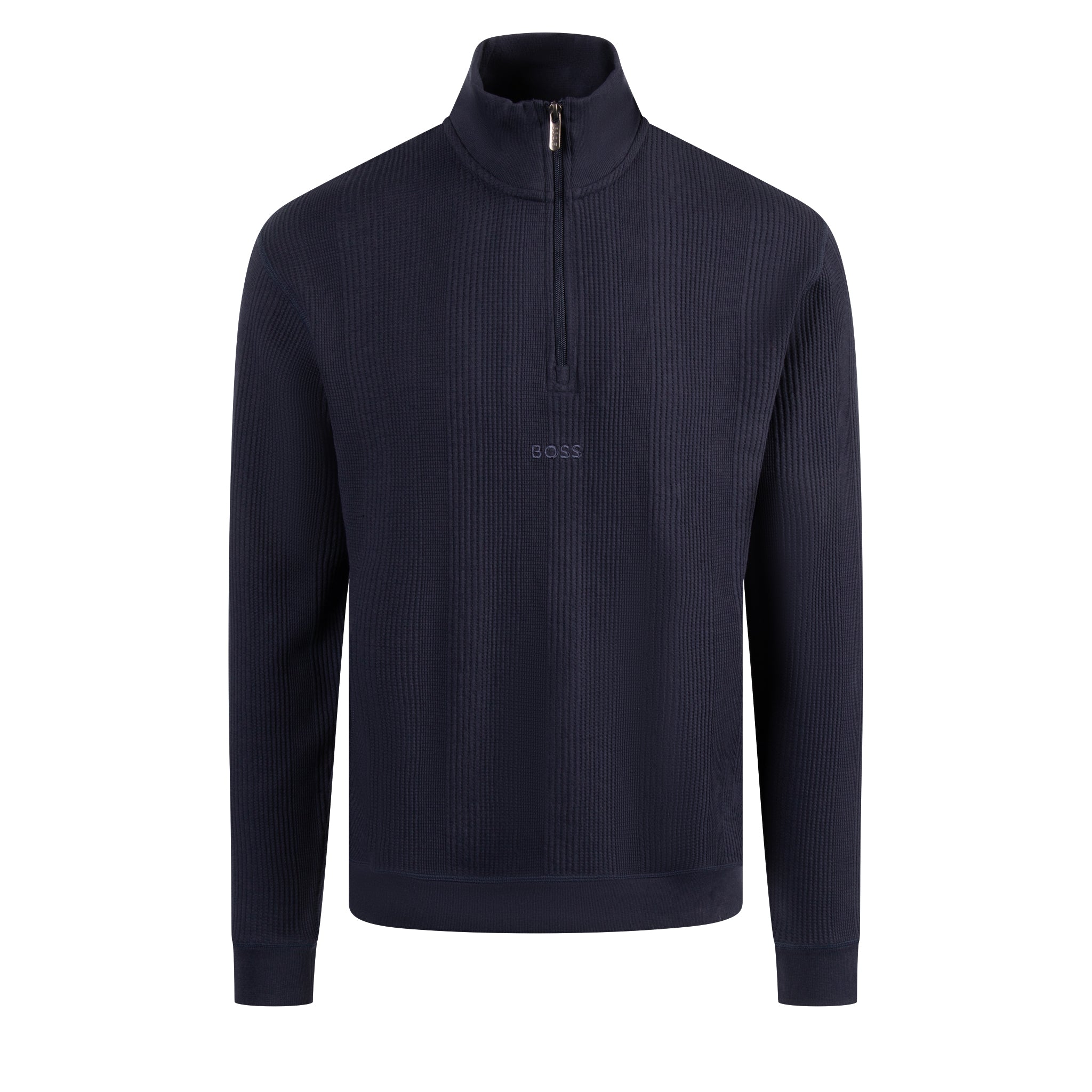 Mens BOSS Dark Blue Structure 1/4 Zip Lounge Sweat Top